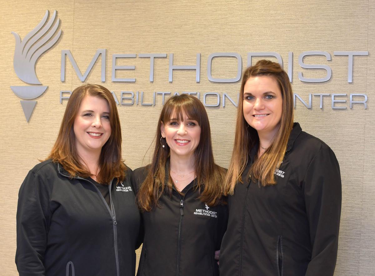 MRC’s Seating and Wheeled Mobility Clinic clinicians are, from left, Heather Maloney, PT, ATP/SMS, Cameron Huff, PT, ATP/SMS, and Erin Bischofberger, PT, ATP/SMS.